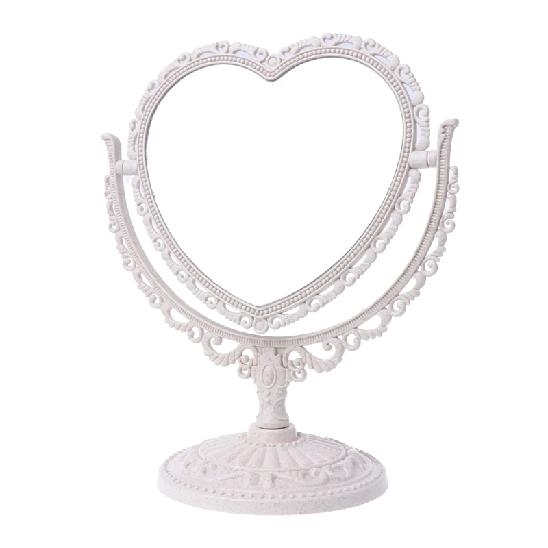 CX130 2Sides Heart-shaped Makeup Mirror Rotatable Stand Table Compact Mirror Dresser