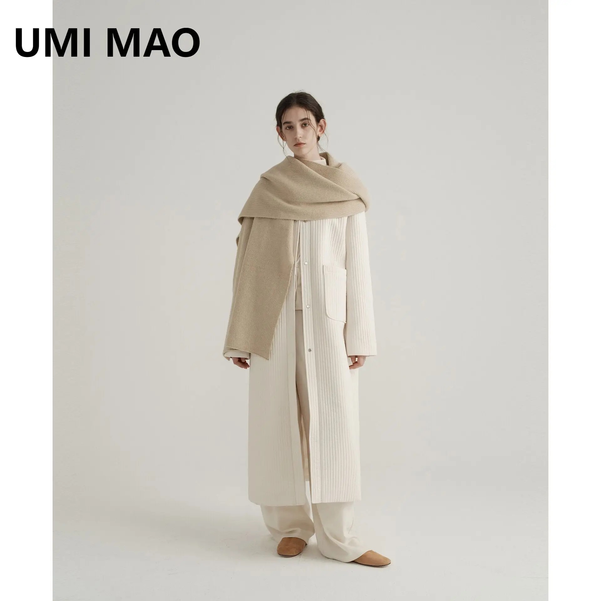 UMI MAO 레이지 스타일 랩 두꺼운 스카프, 가을 겨울 패션 분위기 레이어드 코트, 여성 숄