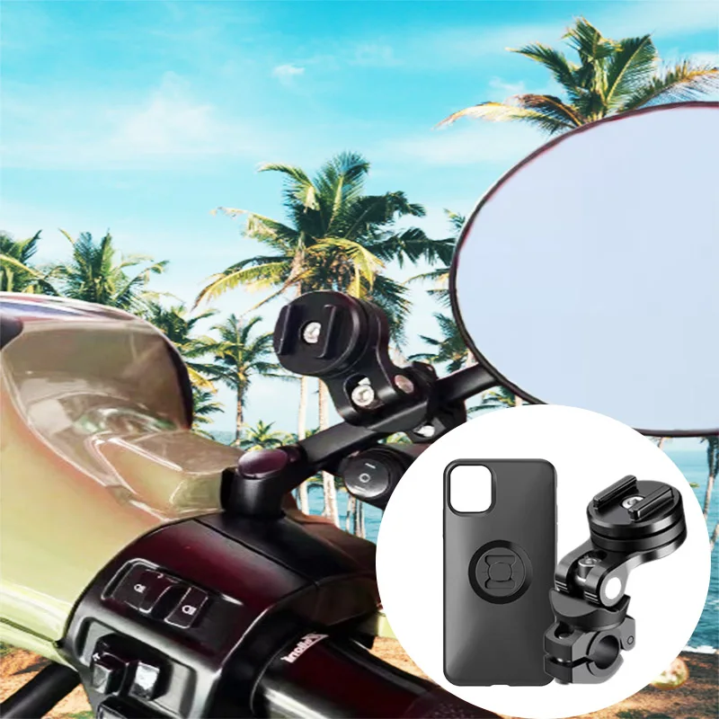 Motorcycle Reflector Mobile Phone Bracket Used For Scooter Electric Rearview Mirror Tube Fixed Bracket With Mobile Phone Case