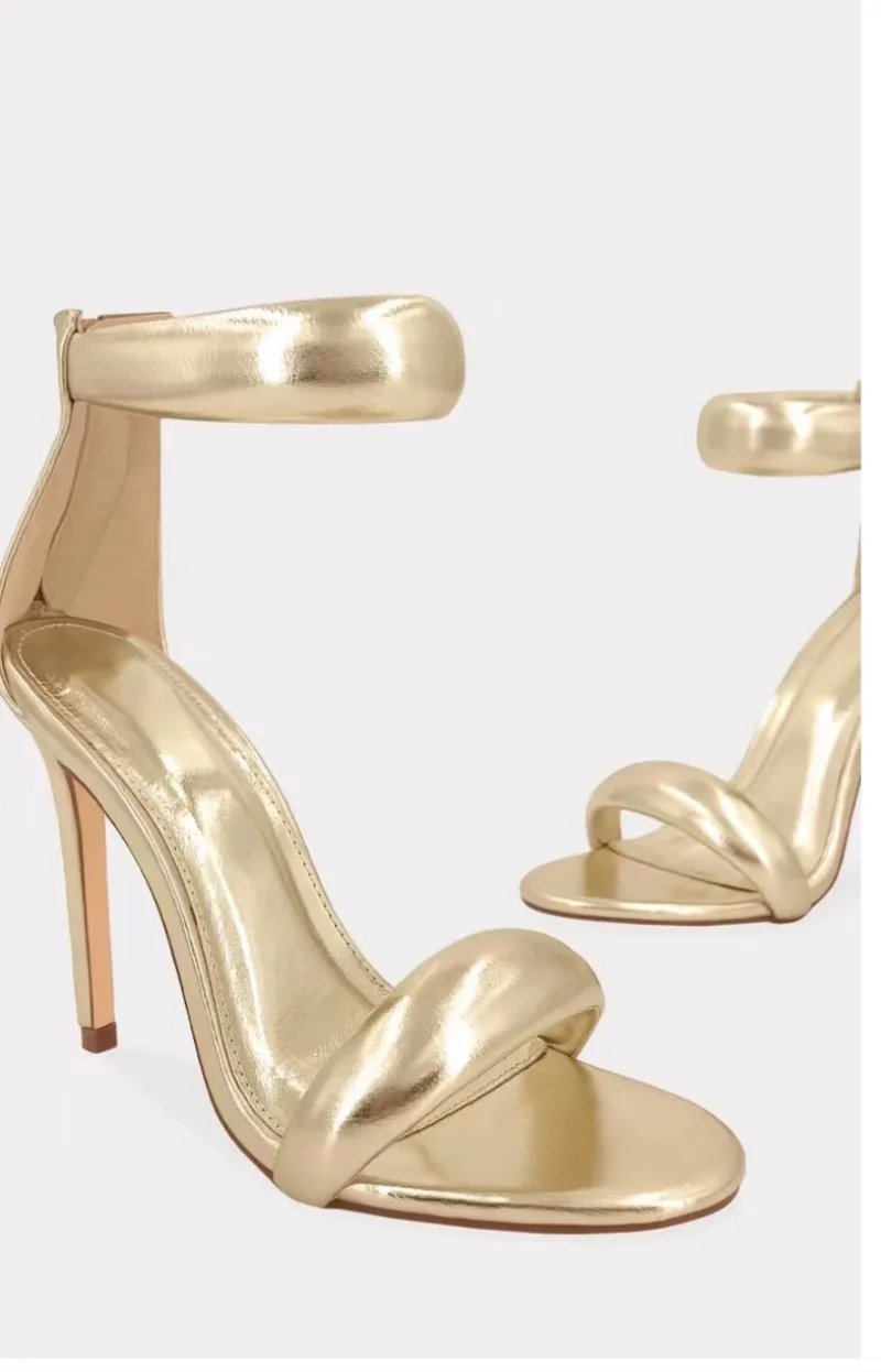 2024 New Thin High-Heel Simple Women Gold Summer Rhinestone Sandals Concise Style One-strap Sexy Prom Ladies Party Shoes