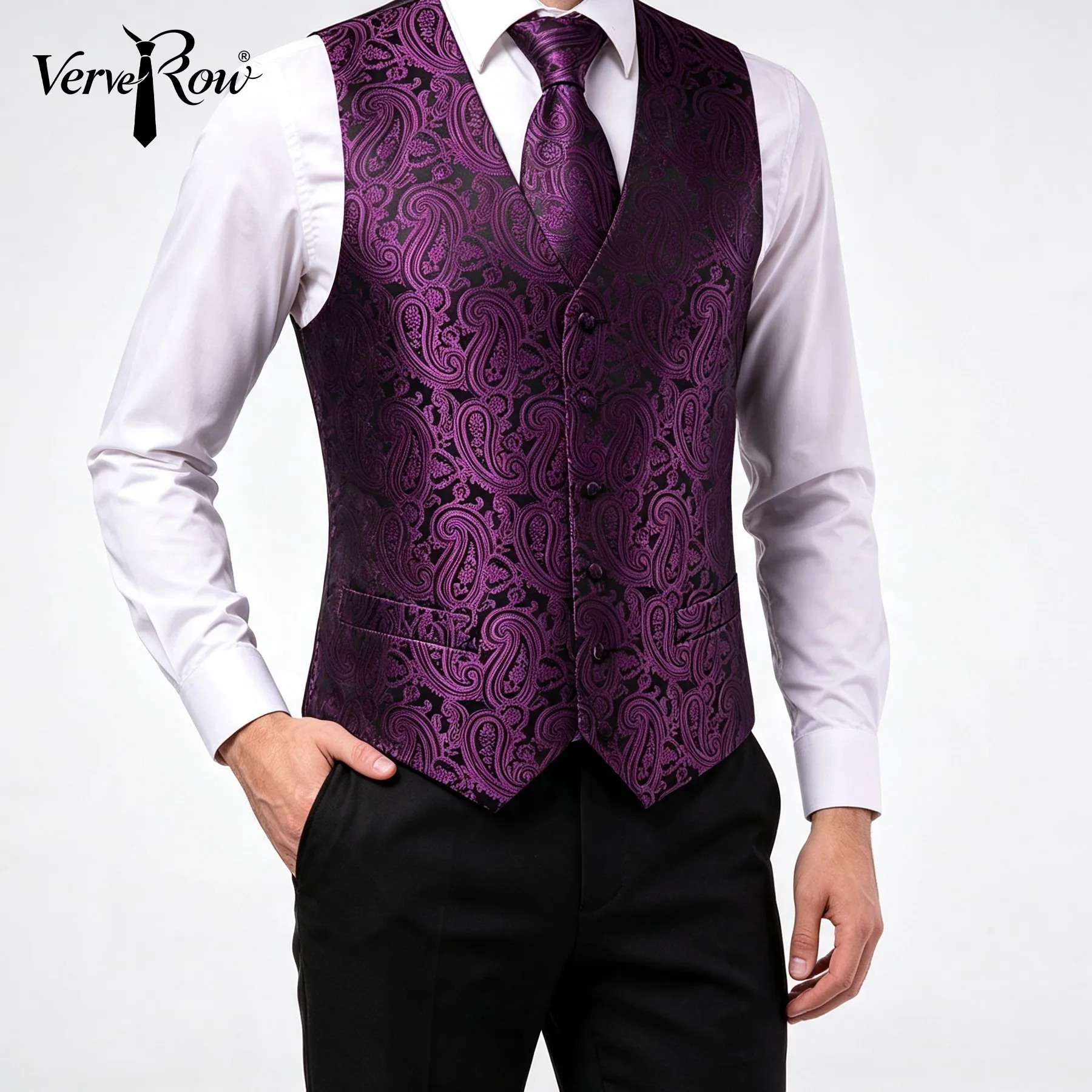 Vest Tie Pocket Square Purple Jacquard  Men Formal Accessory For Wedding Business Party Daily Office Matching Outfit