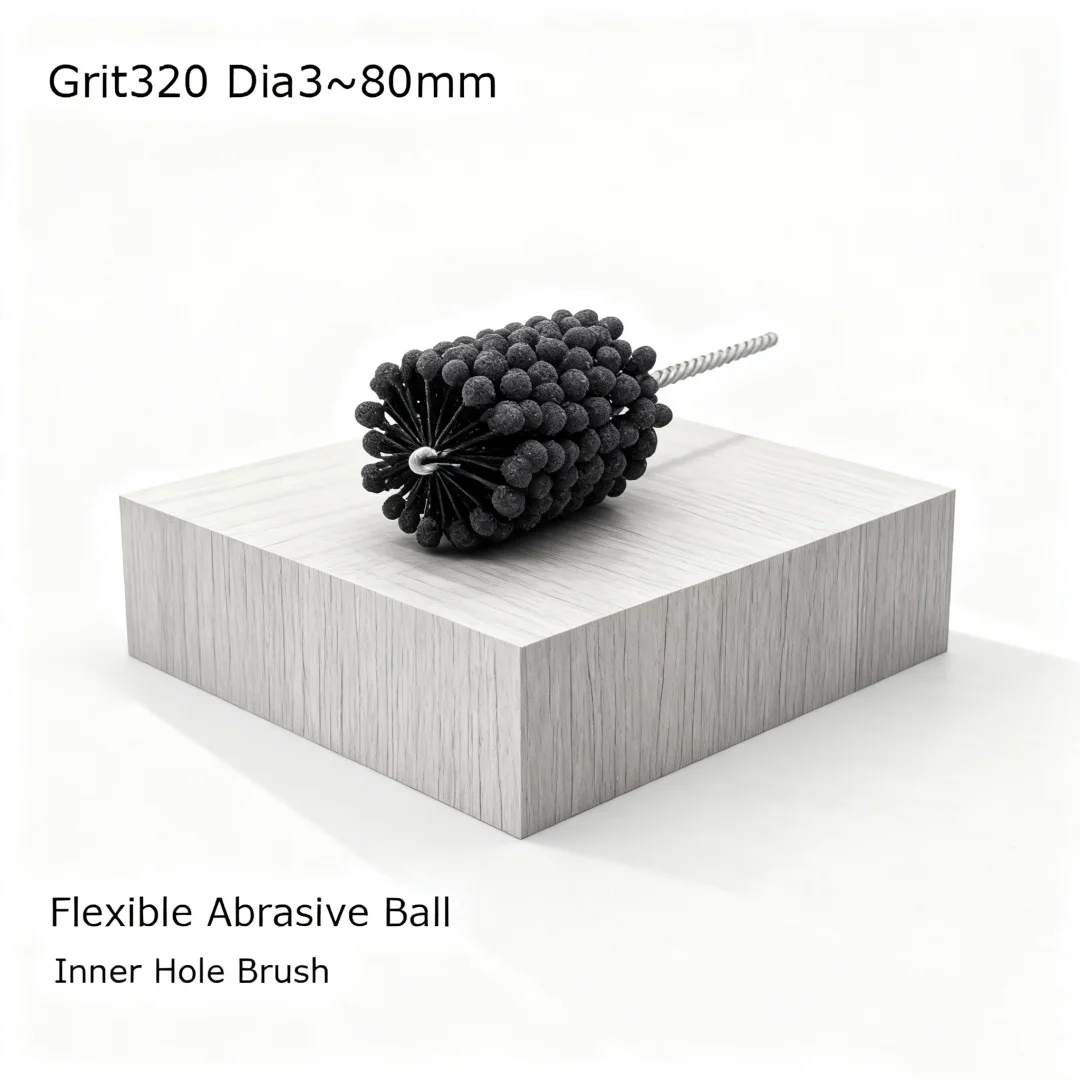 1pcs Grit320 Dia3~80mm Flexible Abrasive Ball Polishing Brush Grinding Head for Pipe Tube Deburring Cleaning Inner Hole Brush