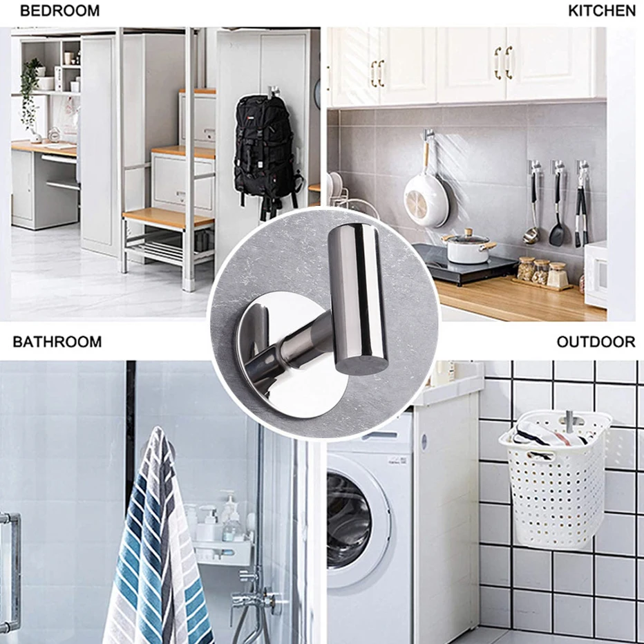 Bathroom Stainless Steel Towel Hook Self Adhesive/ Punch Wall Coat Rack Key Holder Rack Towel Hooks Clothes Rack Hanging Hooks