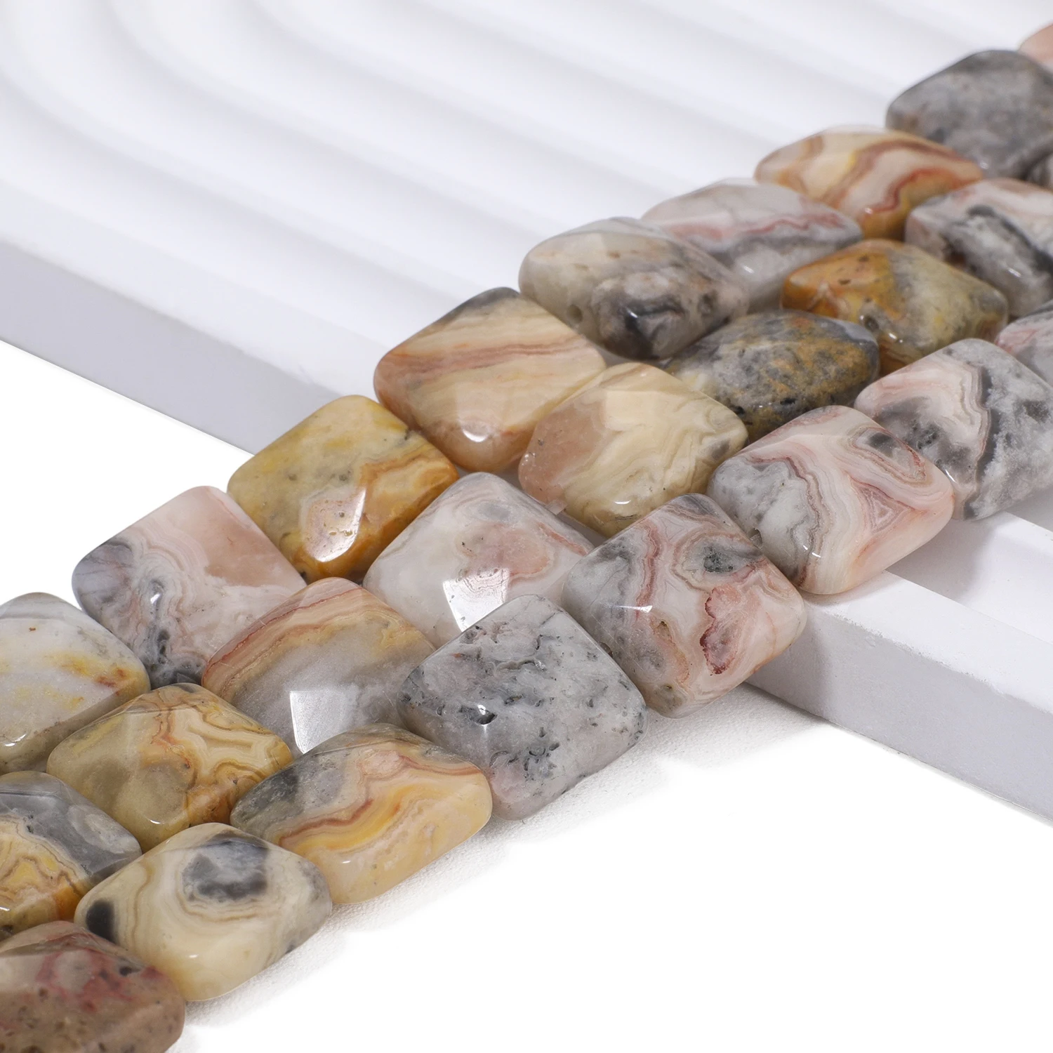 12mm Faceted Flat Square Natural Stone Crazy Agate Beads Loose Spacer Beads for Jewelry Making DIY Energy Charms Bracelets