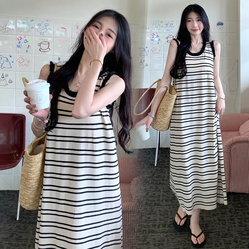 Large striped knitted vest for women in summer, loose and slimming, paired with undershirt, sleeveless top, dress, long skirt