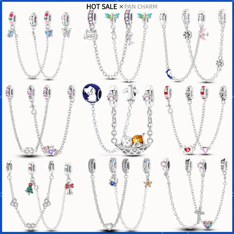 New 925 Silver Valentine's Day Collection, Love Spreading Safety Chain Suitable for Original Bracelets, Bracelets, DIY Jewelry