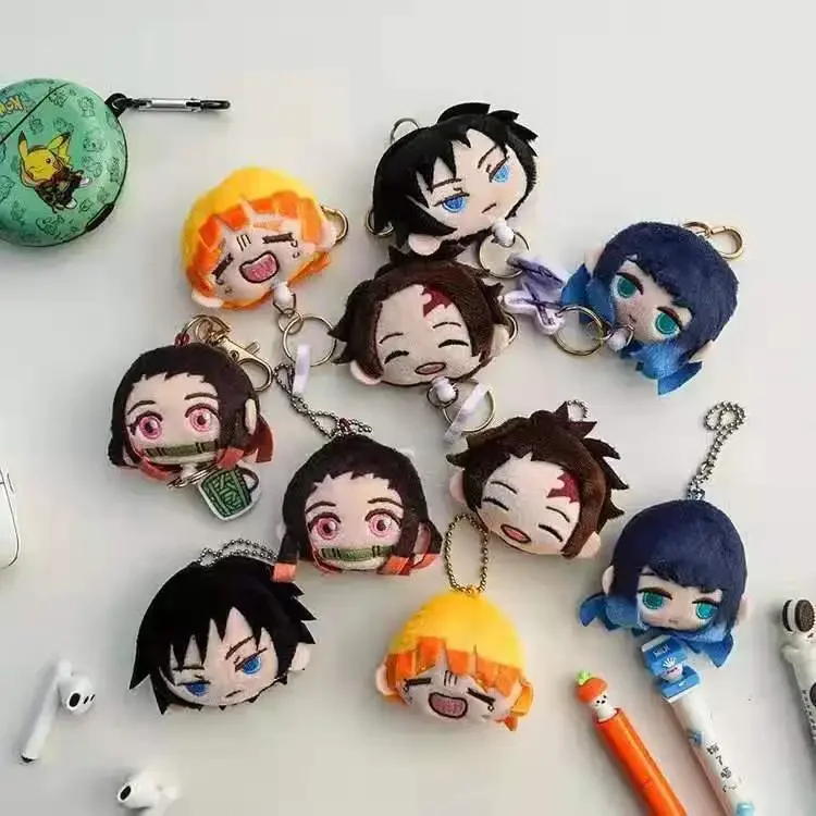 Anime Demon Slayer Tanjirou Nezuko versión Q Mini muñeca de algodón colgante mochila llavero colgante decoración juguetes recoger regalos