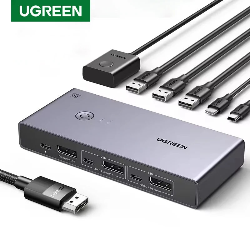UGREEN CM695 DP 1.4 Switch 8K 60Hz KVM Switch 2 PCs Sharing Display Printer Keyboard DP Cable Display Port Switcher Converter