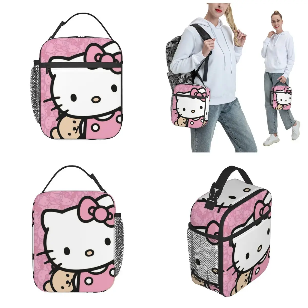 Cute Hello Kitty A Friend To All Insulated Lunch Bag Cooler Bag contenitore per pasti Tote Lunch Box ad alta capacità sacchetti per la conservazione