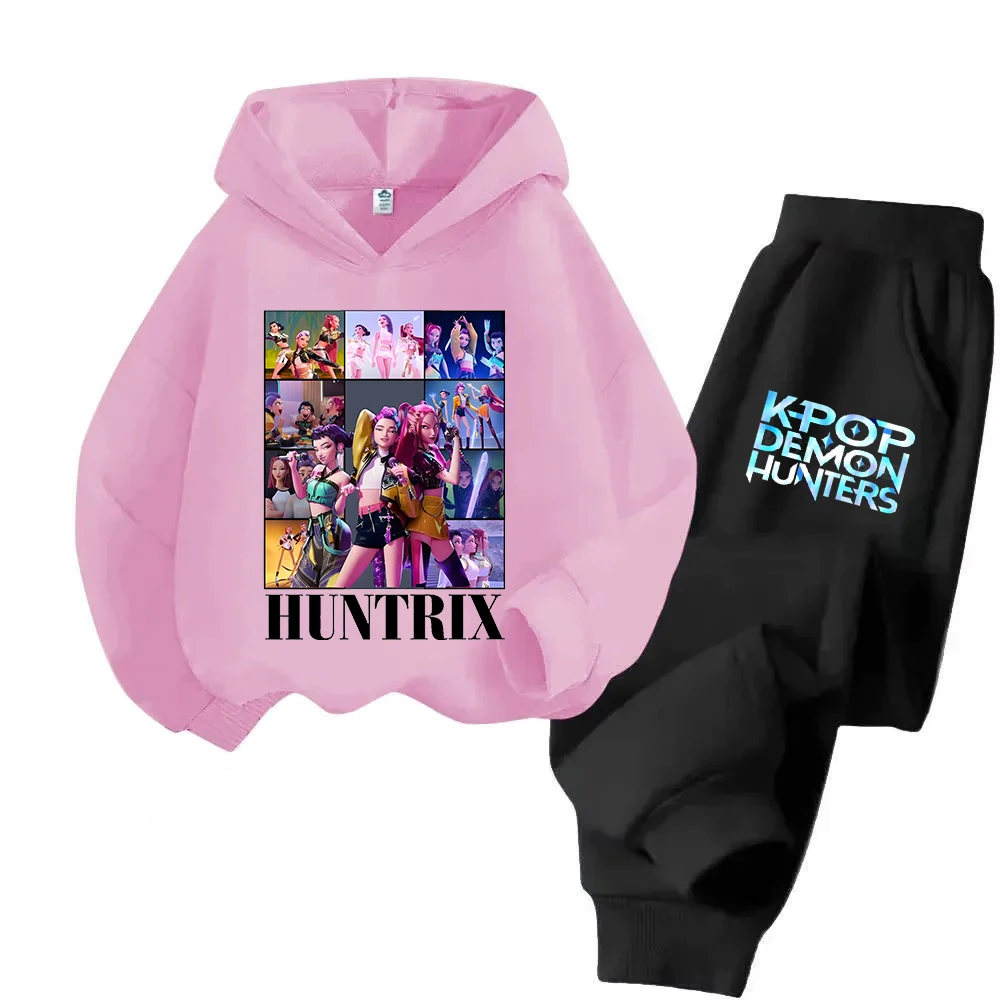 

KPop Demon Hunters Hoodies Pants Sets Kids Long Sleeve Pullover Casual Anime Trucksuit Boys Girls Cartoon Sweatshirt Set Gift