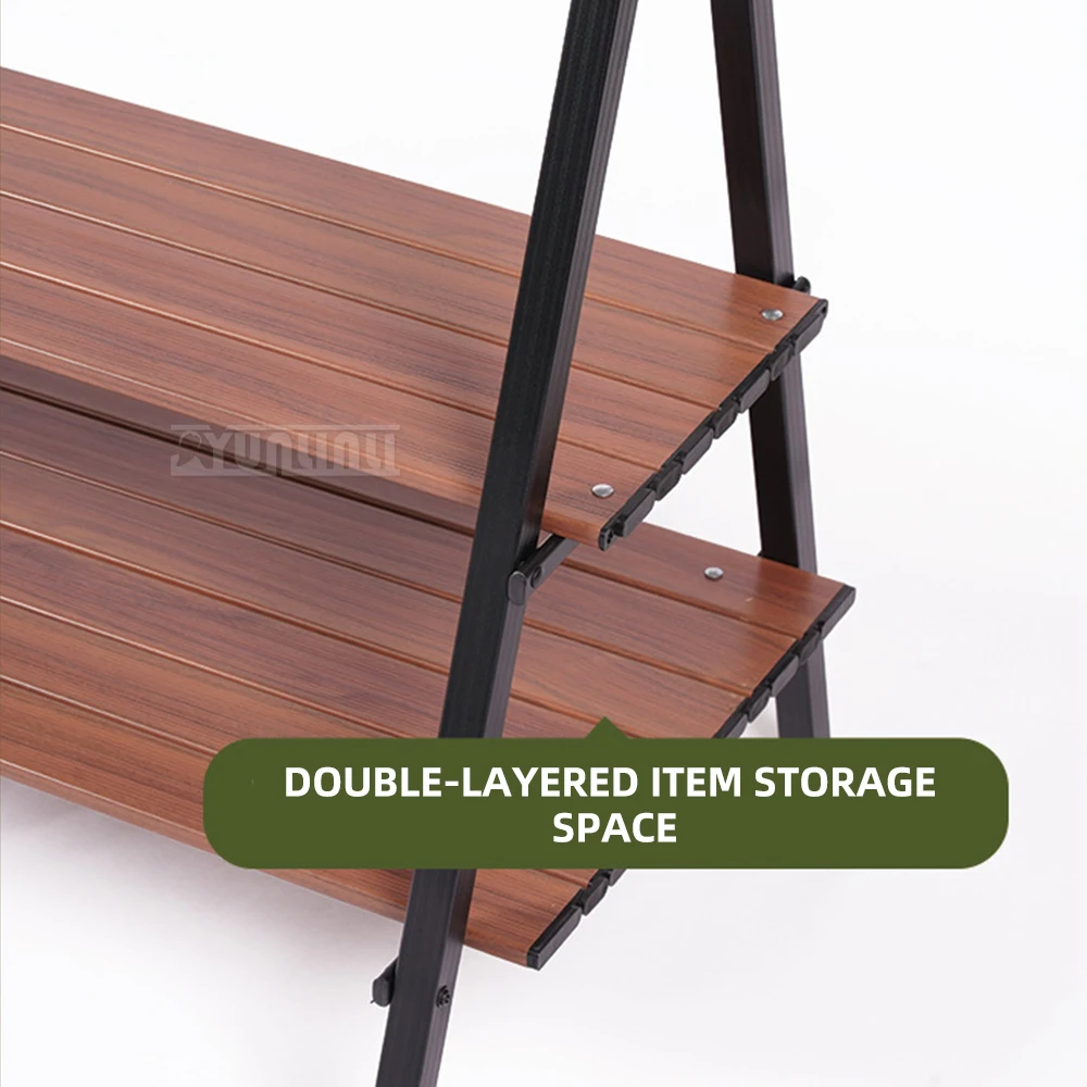 Foldable Triangle Shelf for Camping Gear,Aluminum Alloy Double Layer Storage Rack, Outdoor Camping & Picnic Organizer​