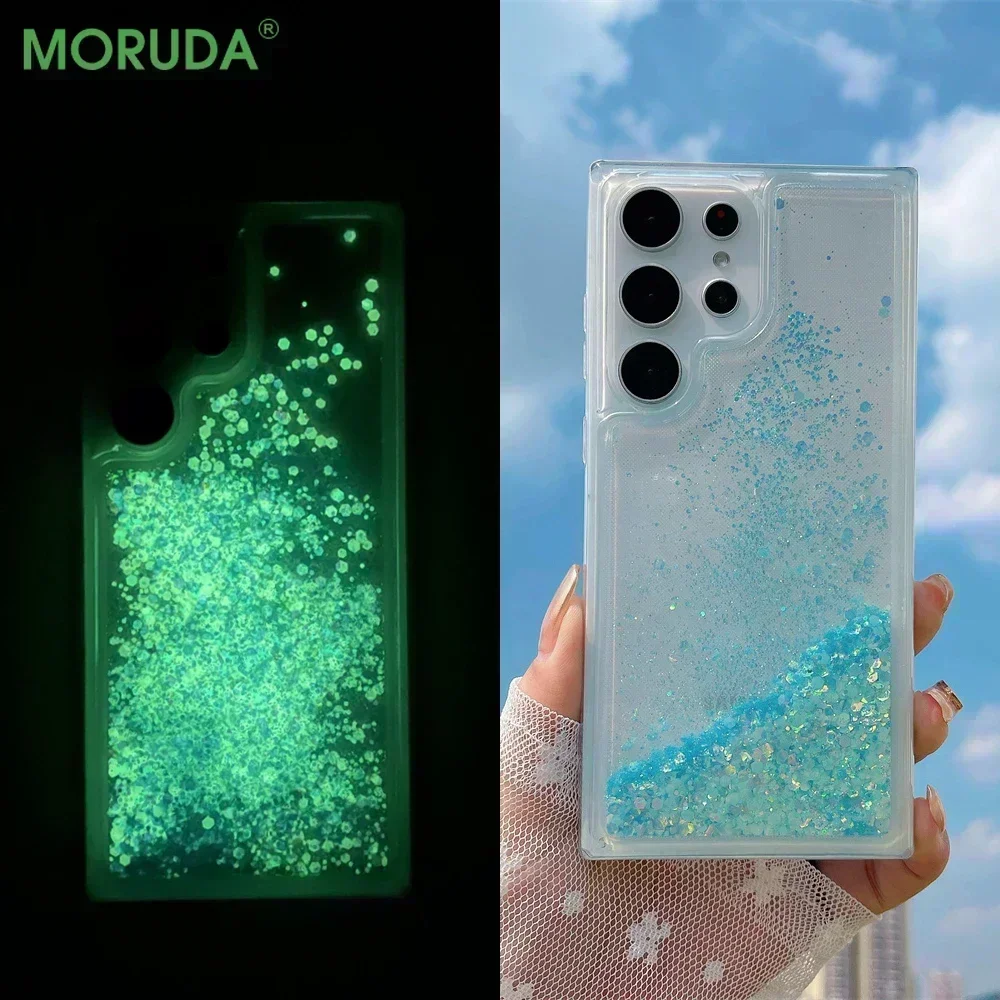 Bling Glitter Noctilucent Case for Samsung S20 S21 FE S22 S23 Note20 Ultra Note10 Plus A72 A73 A52 A14 TPU Soft Quicksand Cover