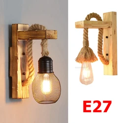 Vintage henneptouw wandlamp met stekker houten wandlamp E27 binnen loft buiten gang wandlampen industriële blaker bedlampje
