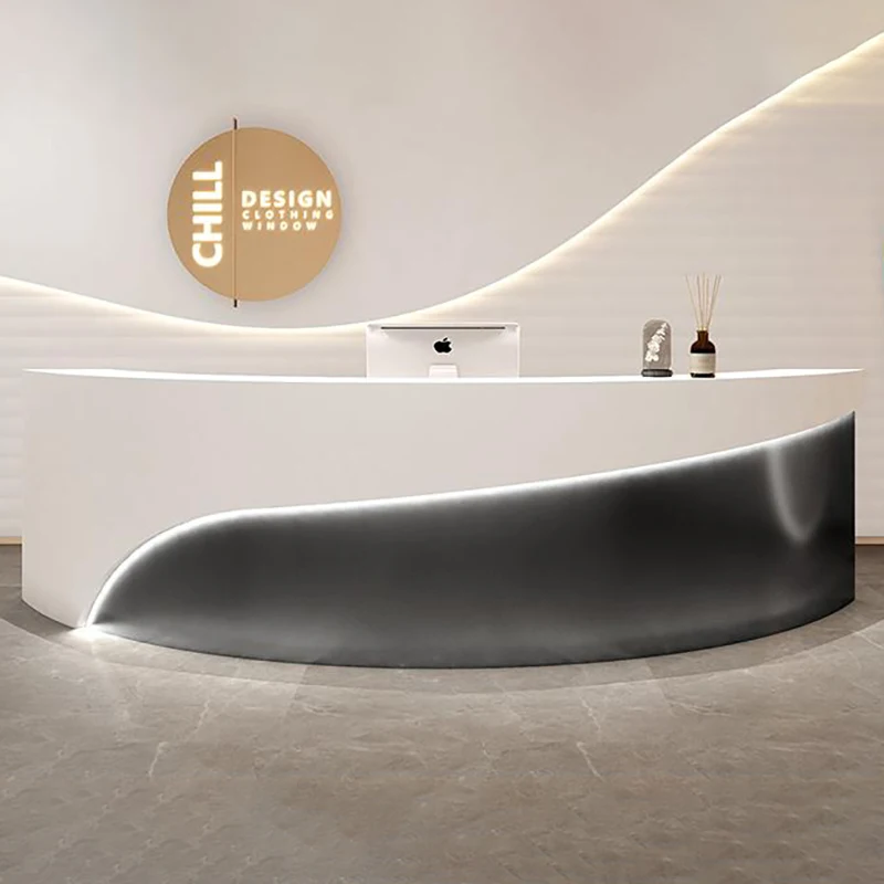 

Stylish Design Reception Desks Illuminated Modern Beauty Salon Reception Desks Corner Front Mostrador Commercial Furniture