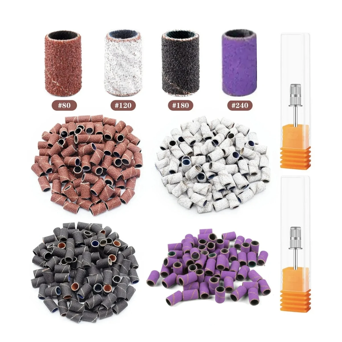 400 Stück Nagelschleifbänder für Nagelbohrer, Nagelschleifbänder, Feile mittlerer Körnung + gratis Zebra-Braunbohrer mit 2 Dorns