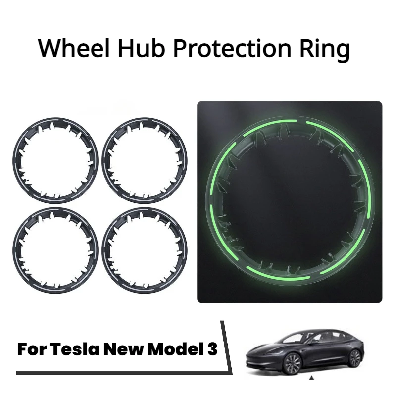 4pcs Wheel Hub Protection Ring for Tesla New Model 3+ Highland 2024 Luminous Half Pack Hubcap Cover Car Modification Accessories