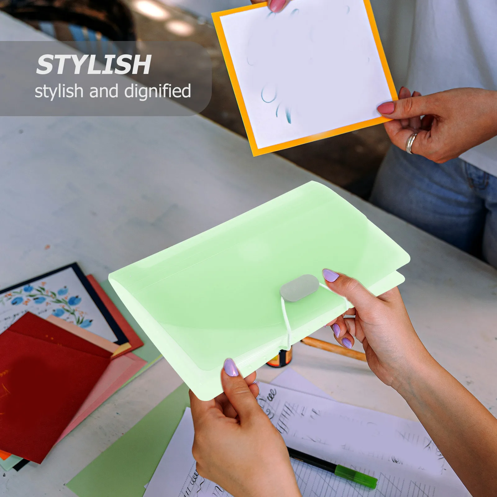 

1pc Lovely Accordion Folder Large Capacity File Organizer Portable Document Holder Office Button Design Storage