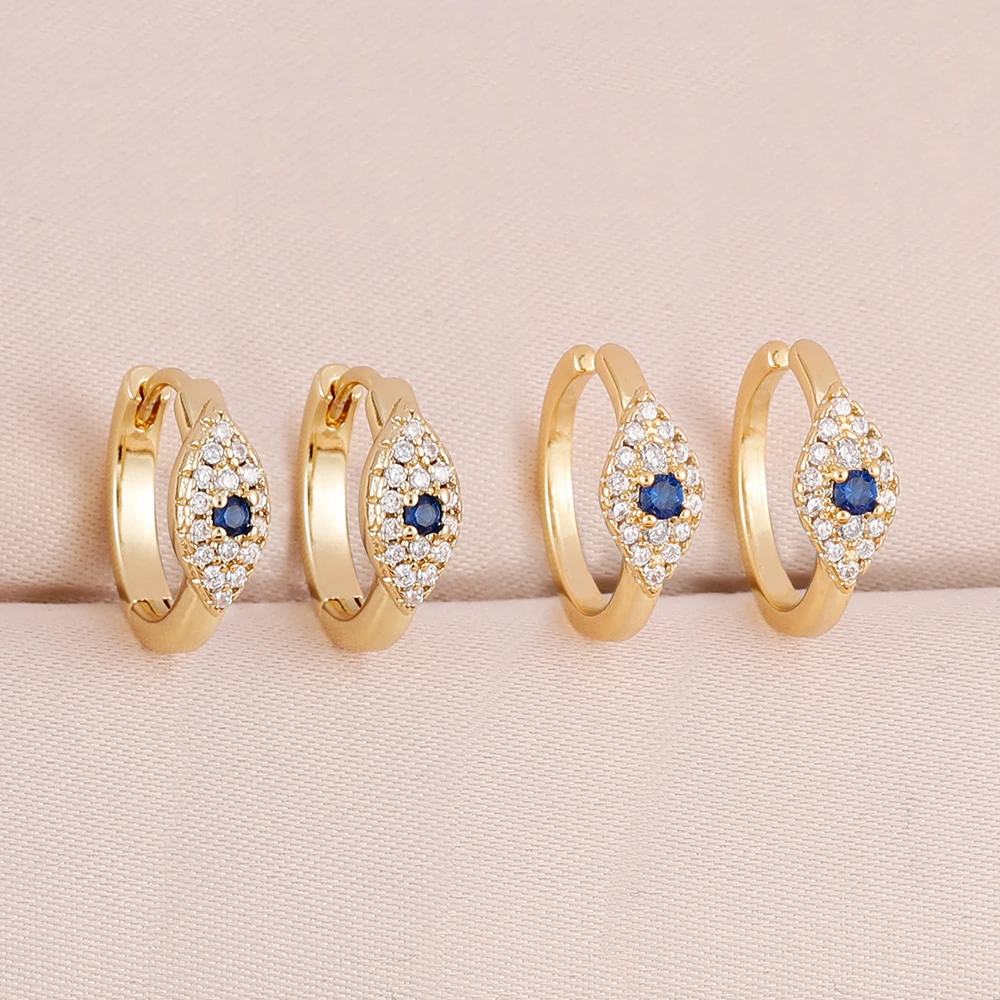 Trendy Evil Eye Gold Plated Hoop Earrings For Women Zircon Blue Eye Drop Earrings Lucky Amulet Dainty Jewelry Gifts - view 3
