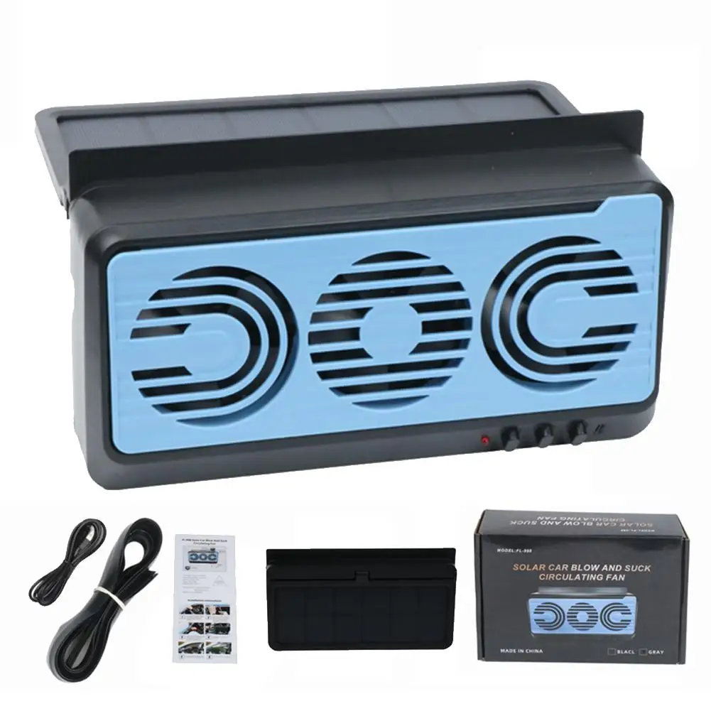 Solar Powered Car Window Fan 3-Channel Radiator Portable Quiet Auto Air Circulator for Vehicle Cabin Cooling & Odor Elimination