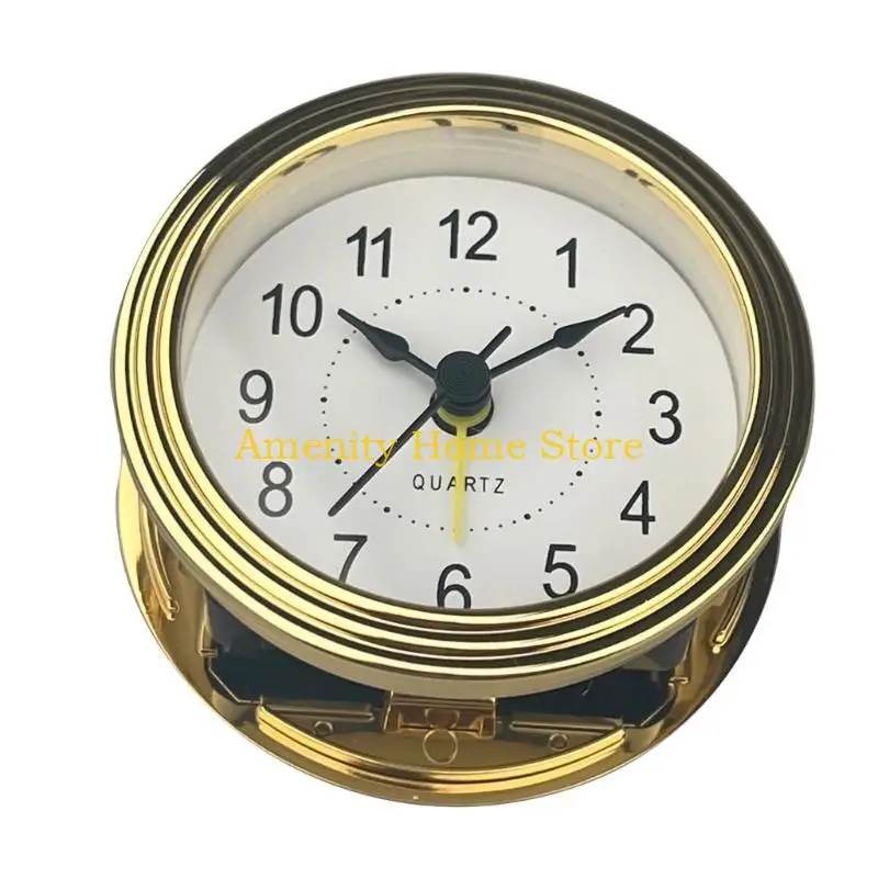 F26C 78mm Clock Insert Easy Reading Arabic Numerals Gold Trim Round Clock Insert Snooze Clock Movement for Art Craft Projects