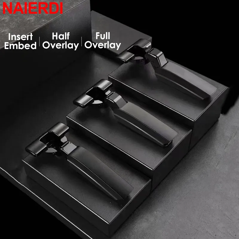 NAIERDI 2PCS Black Hydraulic Hinges Cold Rolled Steel Cabinet Door Hinge Damper Buffer Soft Closing Kitchen Cupboard Furniture