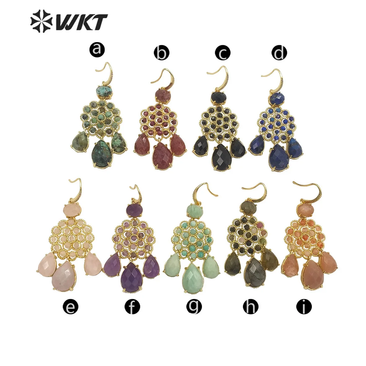 WT-E712 WKT Newest Precious Natural Gemstone Teardrop Earrings Labradorite Amethyst Stone ACC For Party Gold Drop Decoration