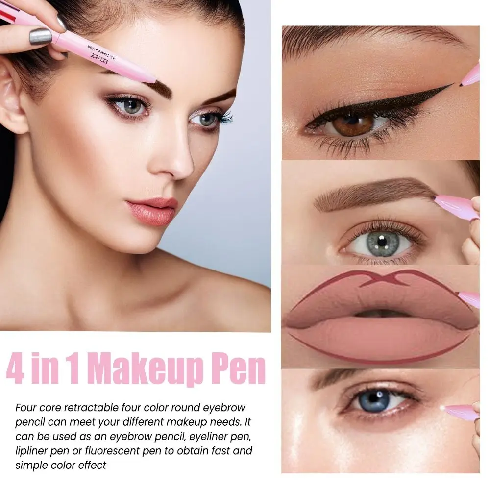 Nieuwe cosmetica 4-in-1 eyeliner make-up Multi-effect lipliner pen Schoonheid en gezondheid Waterdichte wenkbrauwversterkers Dames