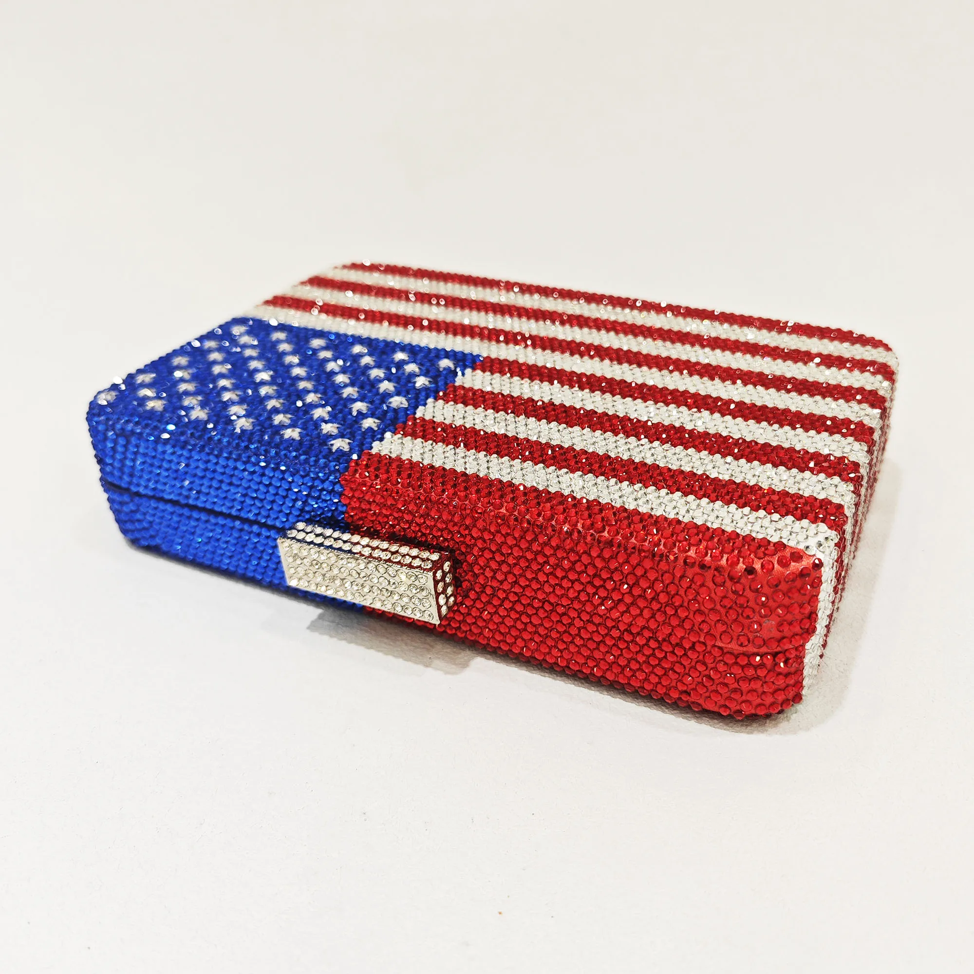 American Flag Evening Crystal Bags For Female Diamond Clutches Luxury Fashion Lady Rhinestone Red White Clear Crystal Purses