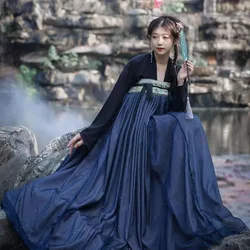 Vestido Hanfu tradicional antiguo para mujer, falda Tang, traje chino, princesa de hadas, baile azul marino, disfraz de Cosplay para niña