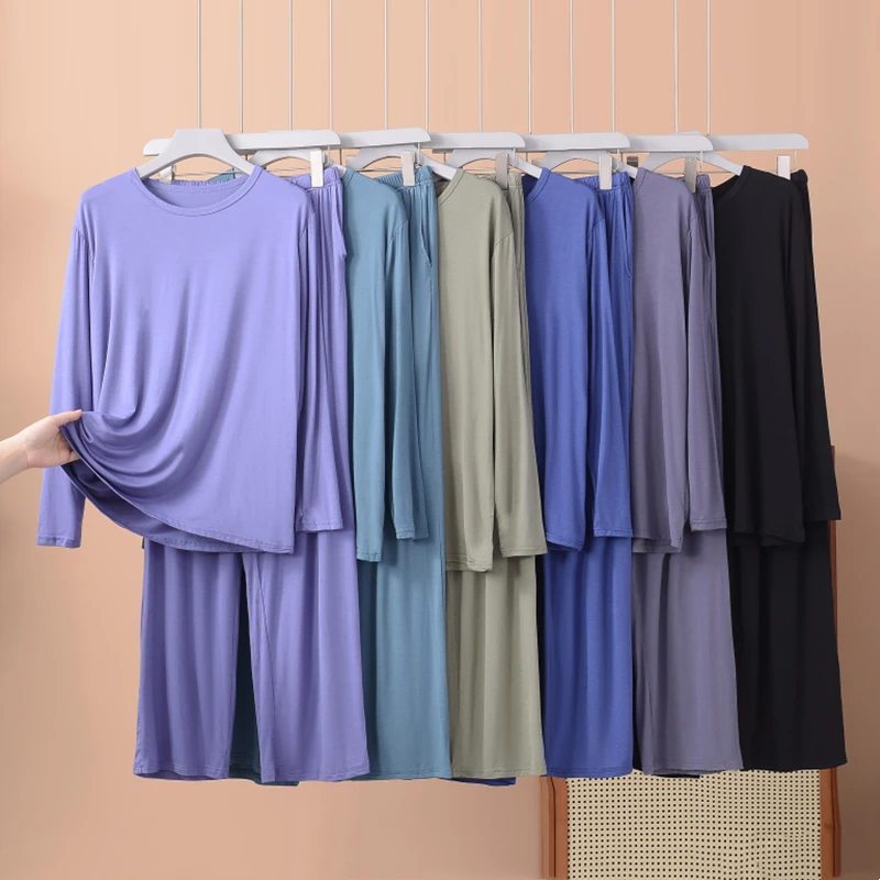 Men's Modal Long Sleeve Sleepwear Set Thin Loose Home Clothes Two-Piece Set Autumn Clothes Pants And Underwear Comfortable