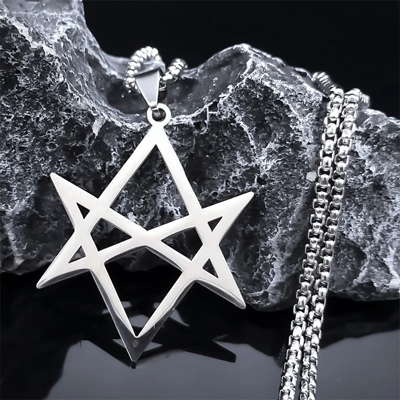 Unicursal Hexagram Stainless Steel Chain Necklaces for Women/Men Silver Color Pendant Necklace Jewelry collier femme N8536S03