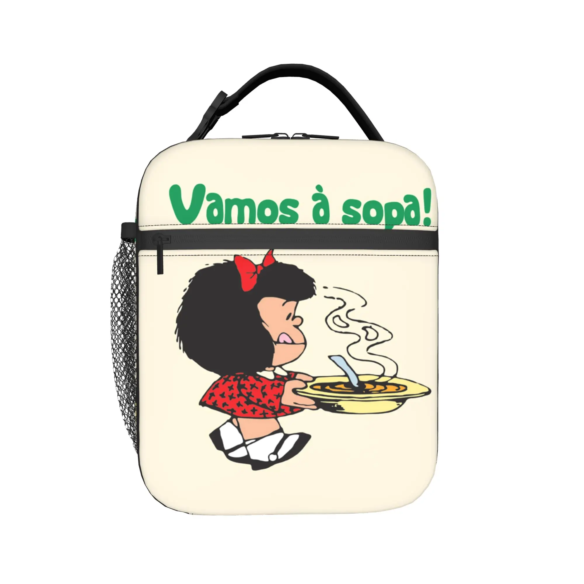 

Custom Humor Mafaldas Quino Comic Portable Lunch Boxes Unisex Waterproof Cooler Thermal Food Insulated Lunch Bag Office Work