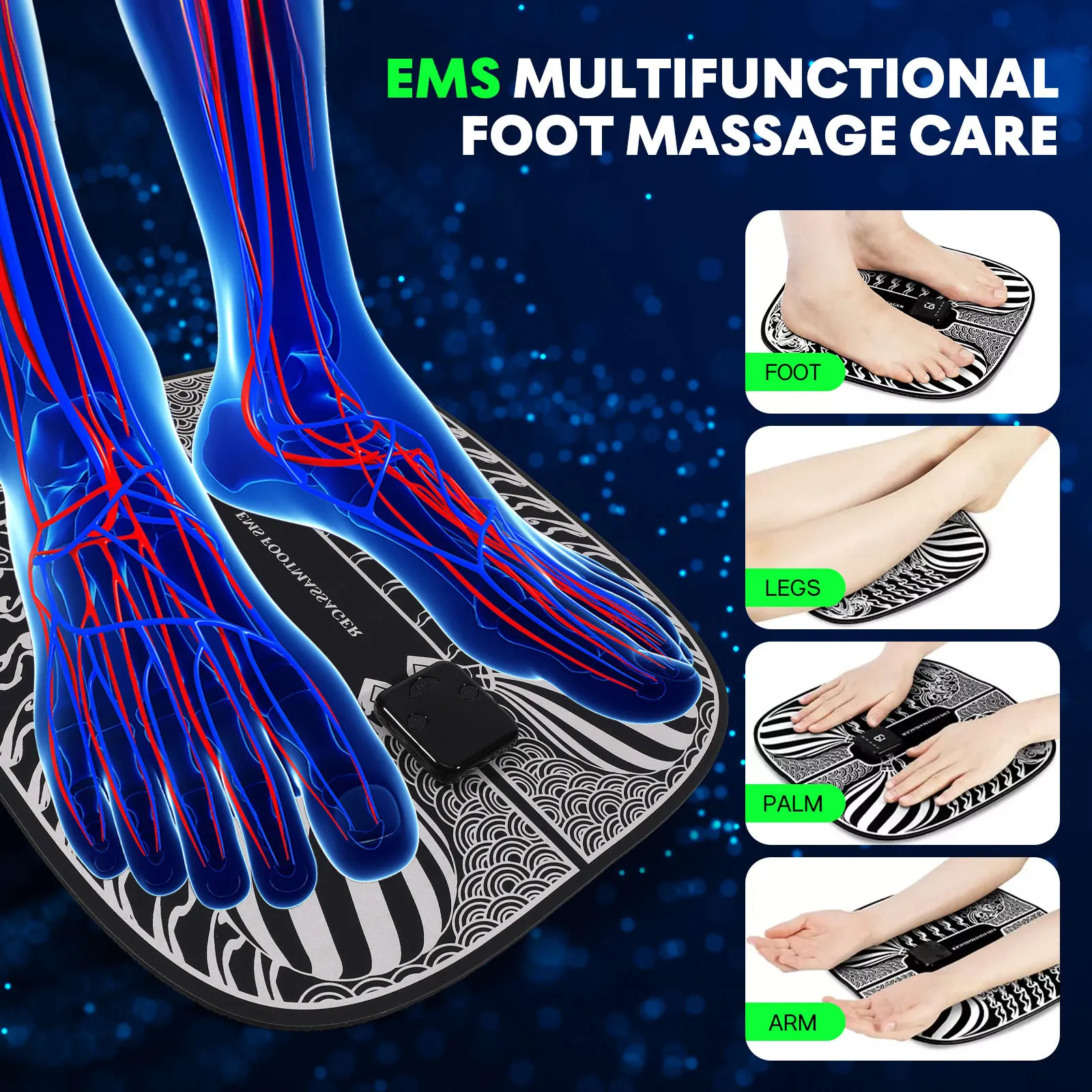 

Массажный коврик для ног, перезаряжаемый складной импульсный стимулятор, пульт дистанционного управления, регулируемая интенсивность, массажер для ног, портативный коврик для тела