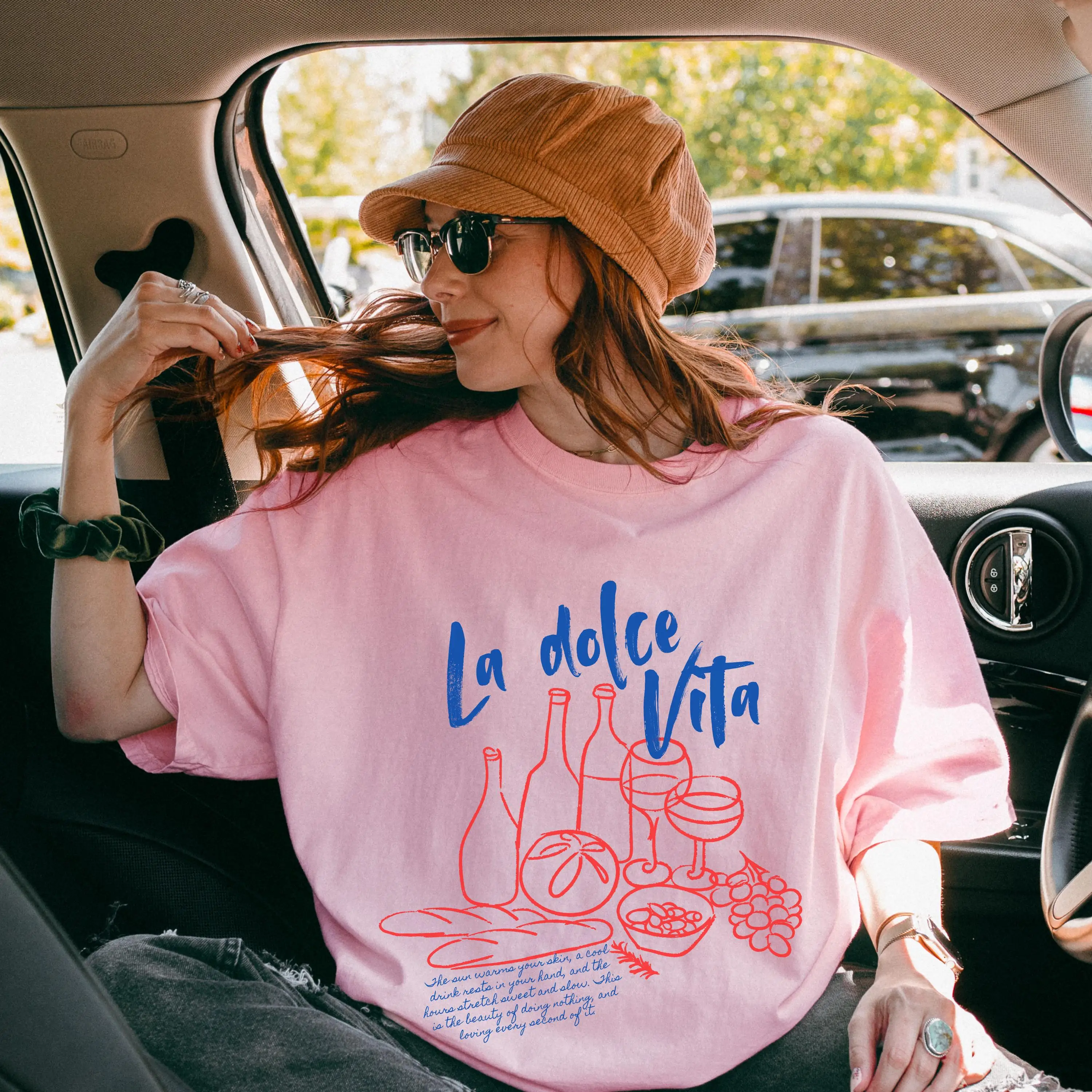 Camiseta de verano con estampado La Dolce Vita para mujer, ropa informal de algodón, holgada, informal, de manga corta, adecuada para todas las estaciones
