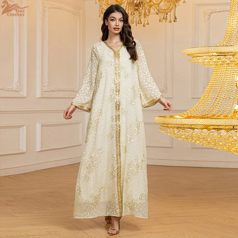2025 printemps mousseline de soie paillettes Jalabiya Eid Djellaba dubaï Abaya robe musulmane pour les femmes Islam vêtements Kebaya Caftan Marocain Femme