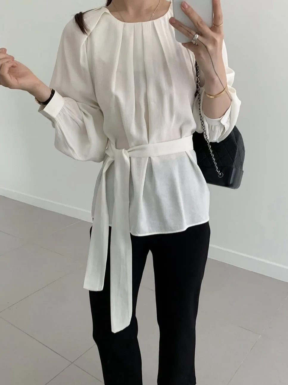 

Ранняя весна, новинка Sle, женская корейская мода с завязками на талии, облегающая универсальная нежная одежда Ele Long Sve Bubble Sve