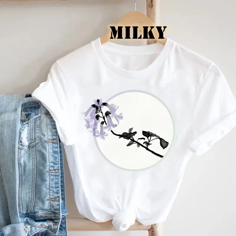 

90s Fashion Floral Flower Print Women Tshirts Cartoon Ladies Tee Top Aesthetic Clothes Streetwear Tshirt Female Graphic T-shirt