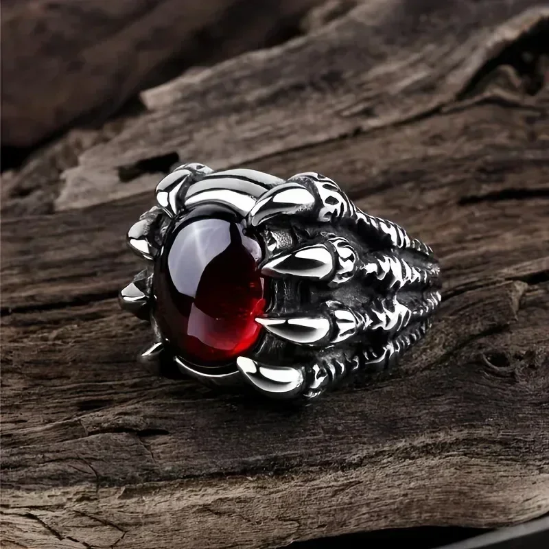 Dragon Claw Vintage Punk Gothic Ruby Men\'s Alloy Casting Ring New Popular Jewelry Manufacturer