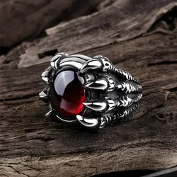 Dragon Claw Vintage Punk Gothic Ruby Men's Alloy Casting Ring New Popular Jewelry Manufacturer