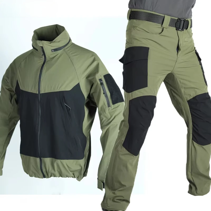 Quick Drying Thin Windbreaker Suit Breathable Wear-resistant Work Uniform Set Soft Shell Charge Jacket+Tactical Trousers 2-piece