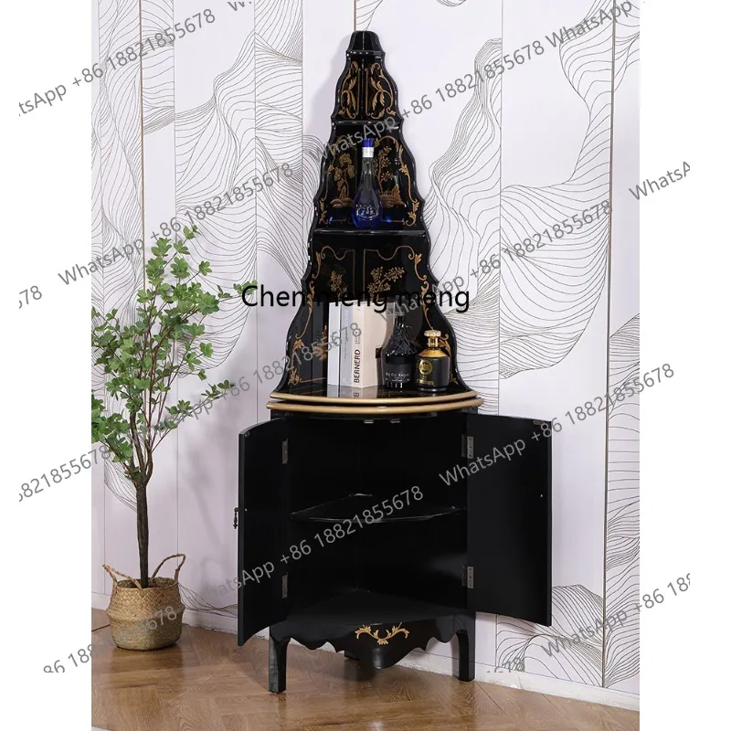 خزانة زاوية صينية مثلثة لغرفة المعيشة، رف زاوية مزخرف لخزانة التخزين #3