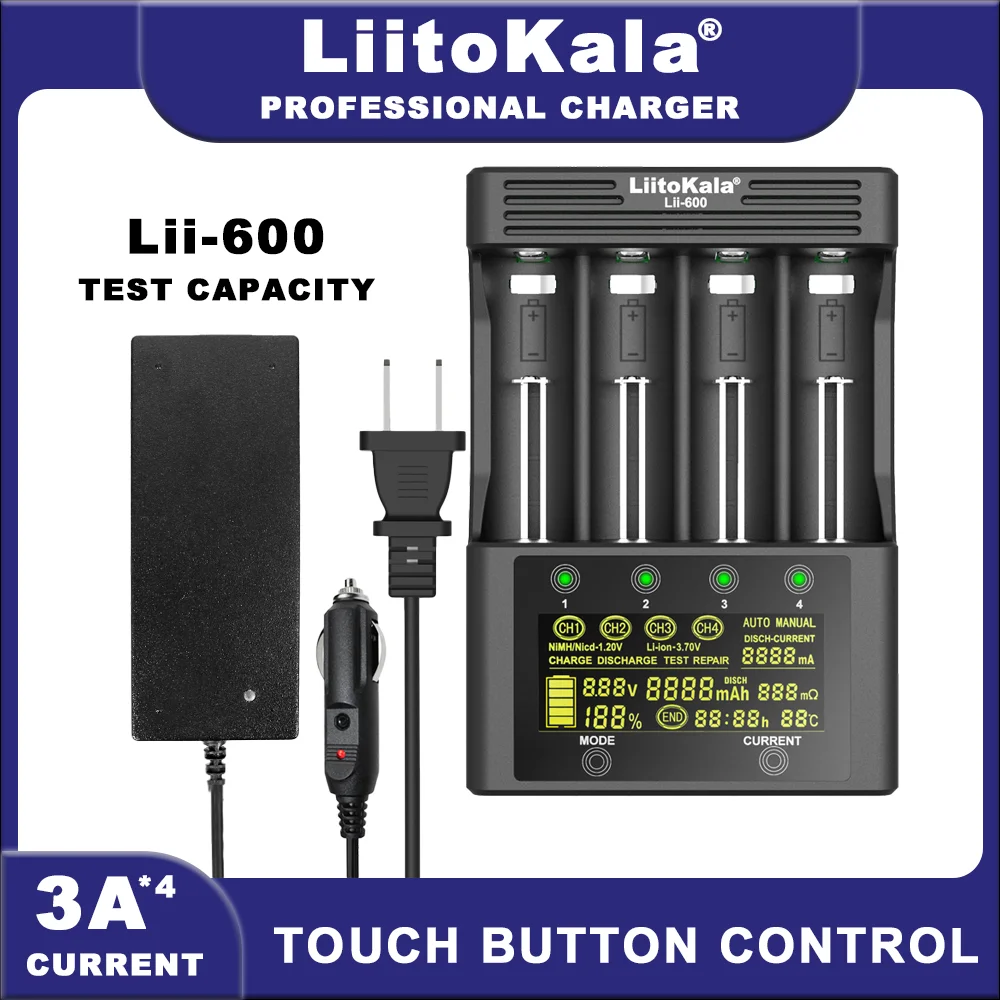 LiitoKala Lii-600 Lii-ND4 Battery Charger For Li-ion 3.7V and NiMH 1.2V Battery Suitable for 18650 26650 21700 26700 18350