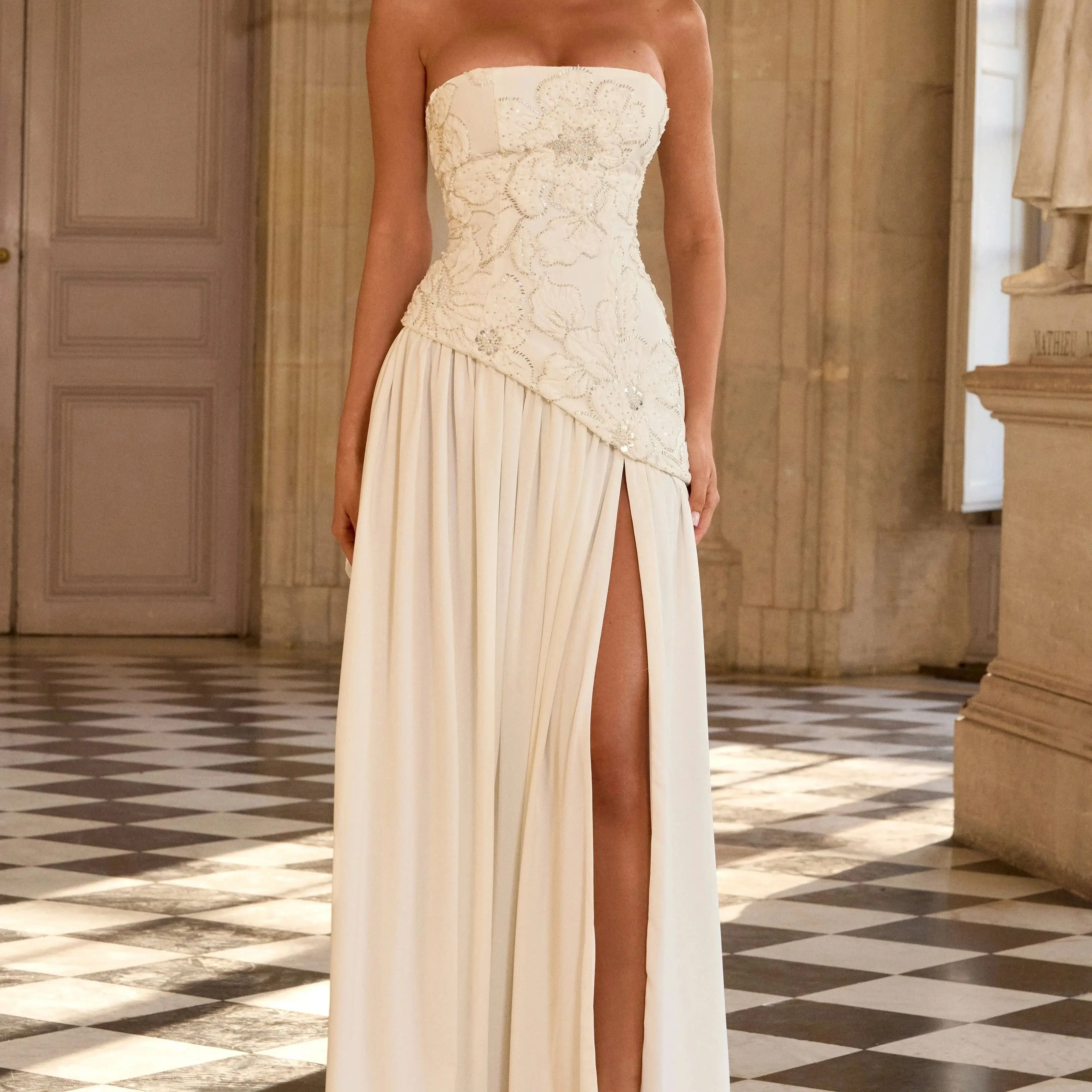 

White Halter Scarf Evening Dresses For Women Beaded Embroidery Maxi Long Gown Elegant Formal Party Wedding Dinner Dress