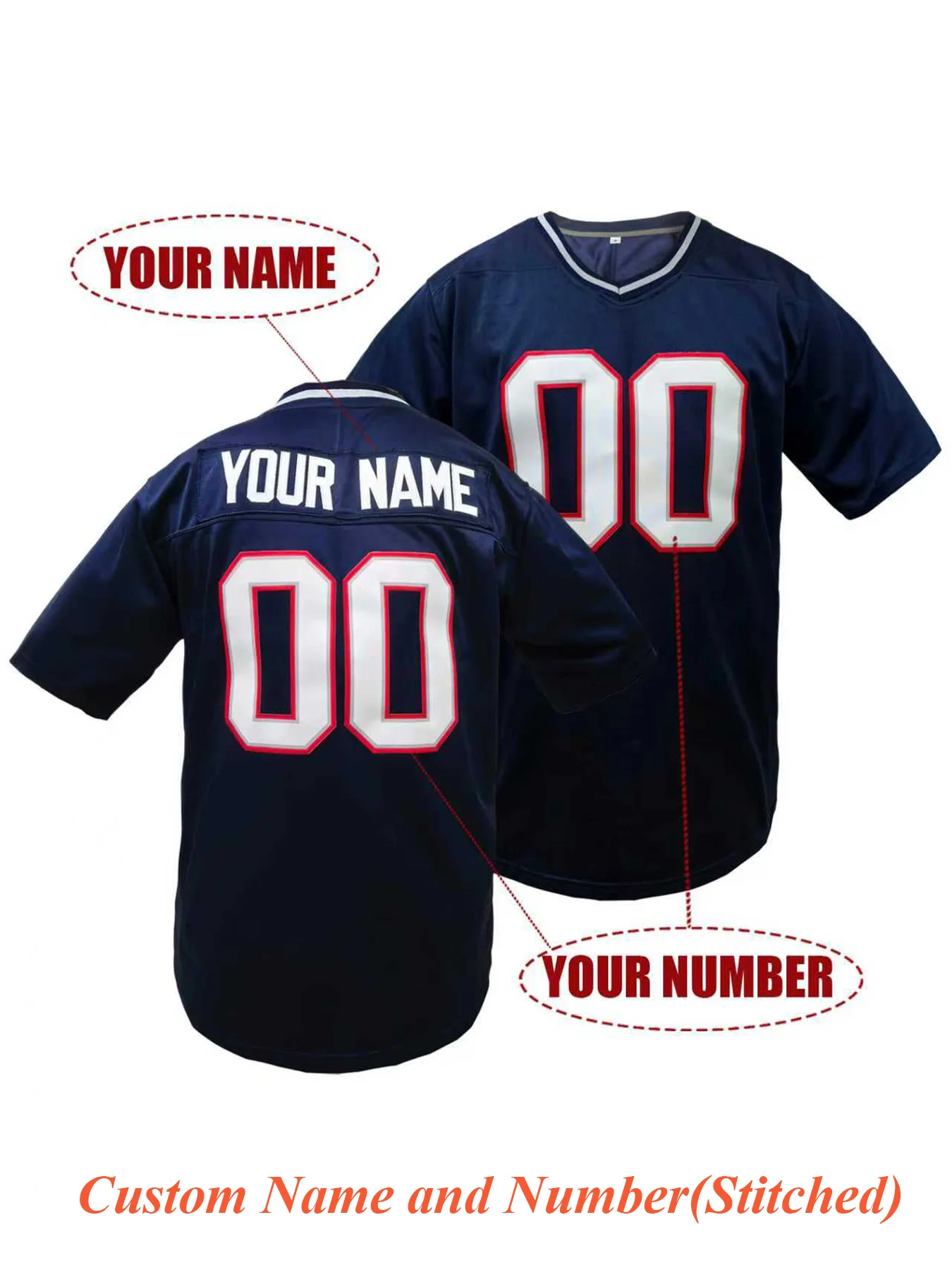 Men's Custom Name & Number New England V-Neck Football Jersey Embroidered T-Shirt for Training And Competition