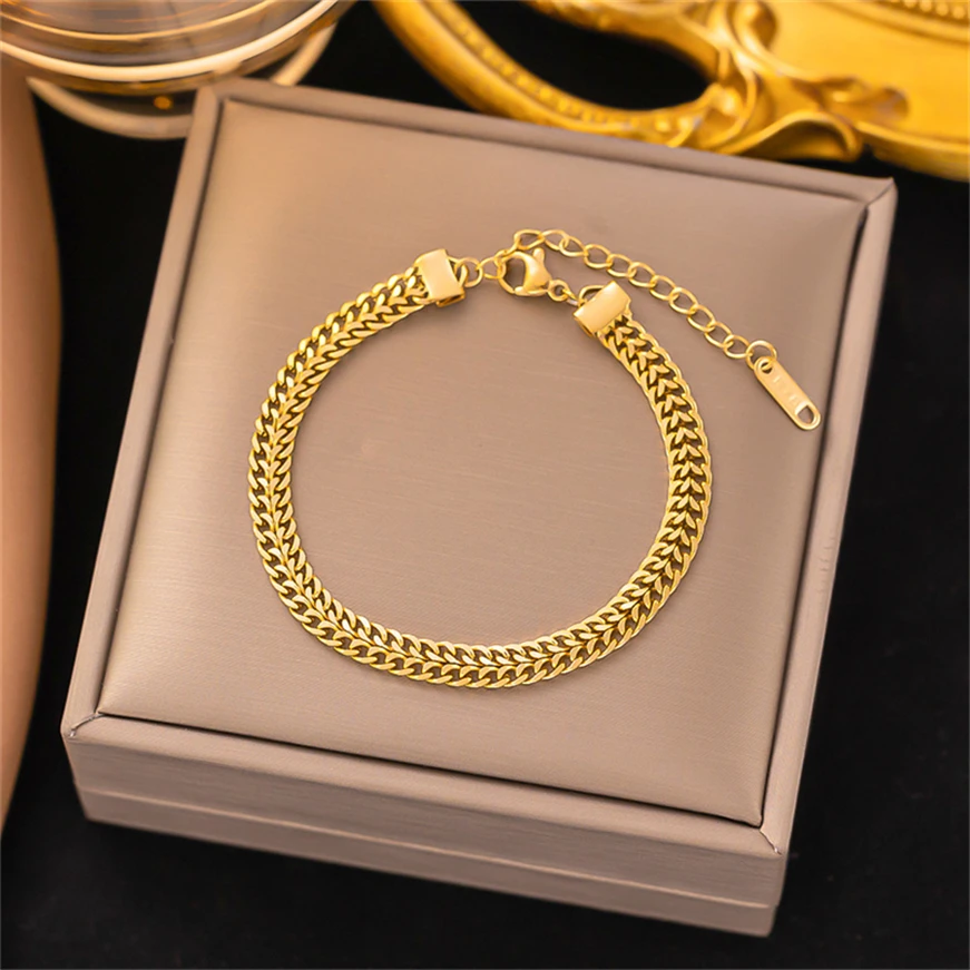 316L Stainless Steel New Fashion High-end Jewelry Minimalism Japan Korea Weave Charm Thick Chain Bracelets Necklaces For Women