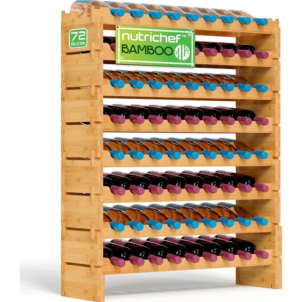 

Bamboo Stackable Wine Rack, 8-Tier 72 Bottle Capacity Wine Racks Free Standing Floor, No Tools Assembly, Modular Storage Displa