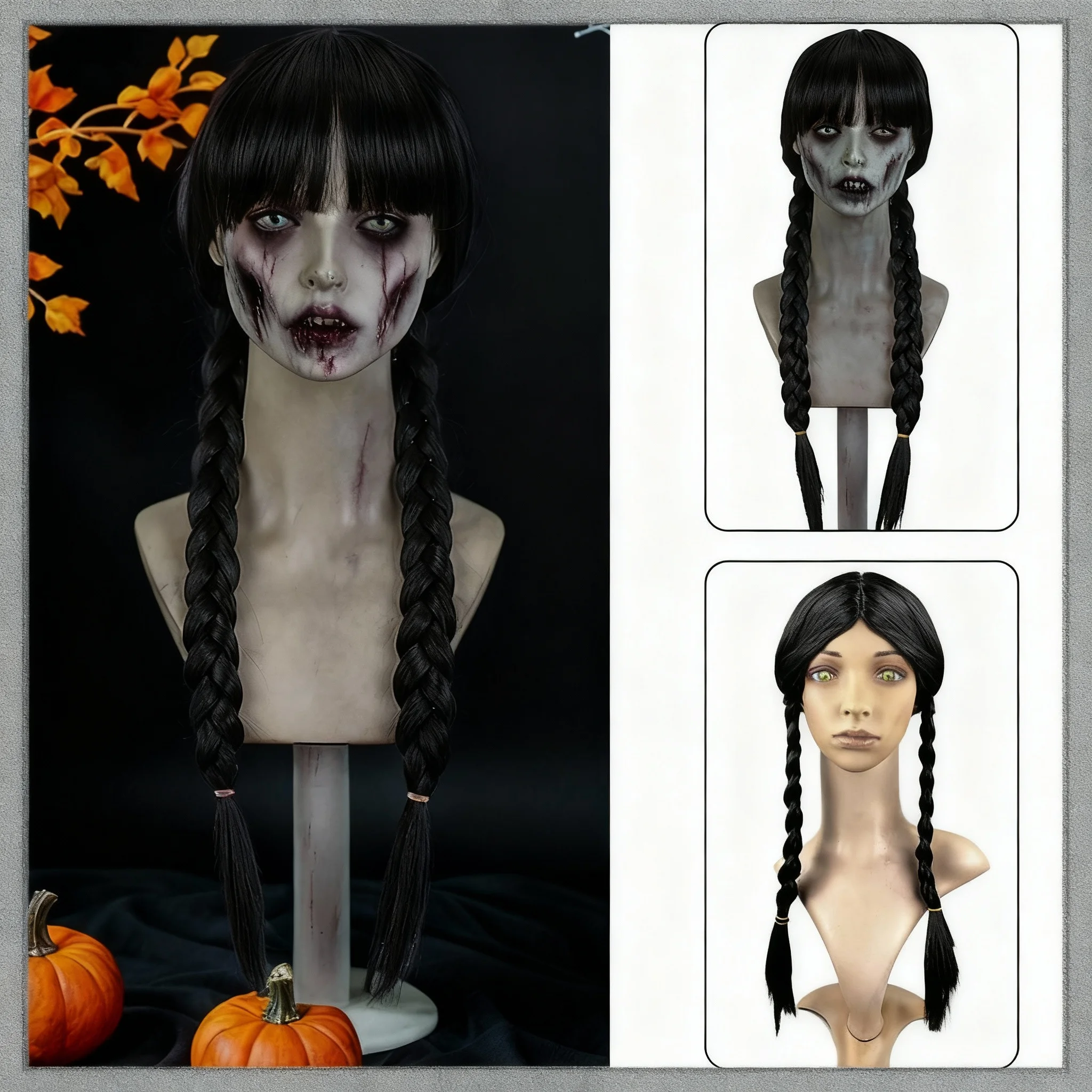 NEW Braided Black Wig Synthetic Addams Black Braided Pigtail Wig Braids Halloween Costume Compatible with Wednesday Addams Wig