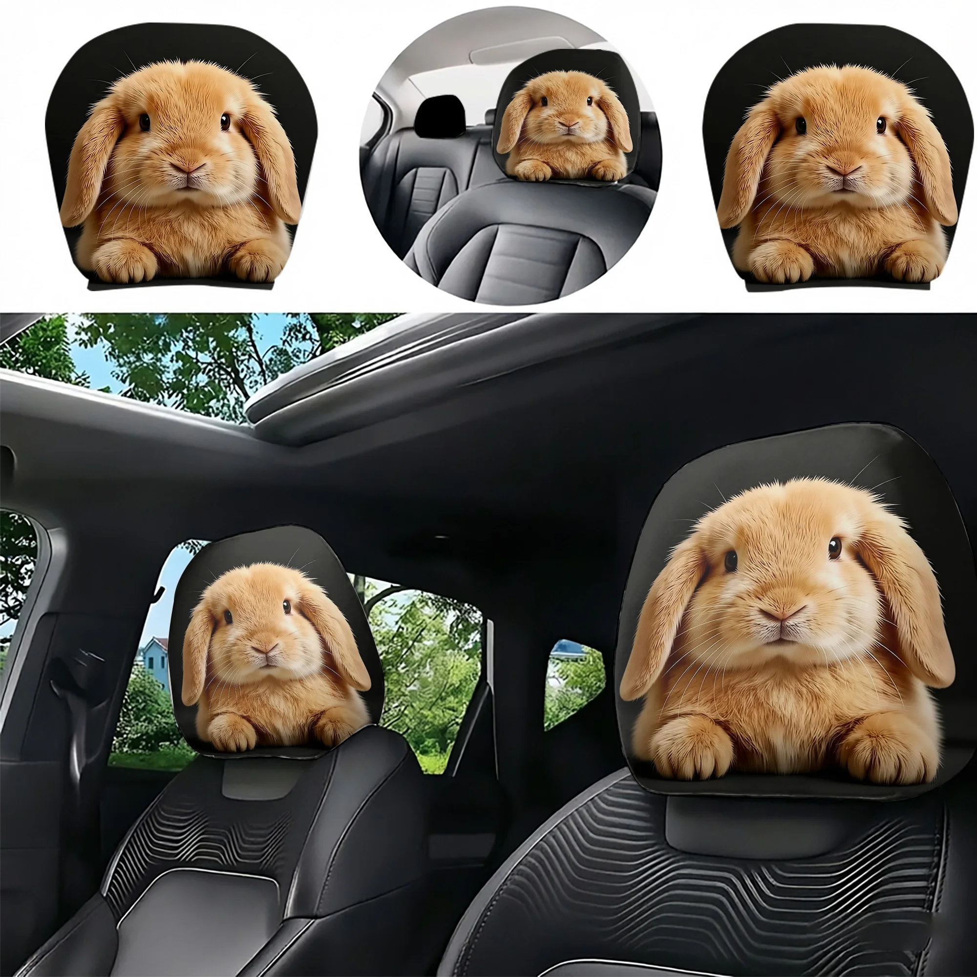 2pcs Cute Rabbit-Patterned Car Headrest Covers to Add a Touch of Playfulness to Your Car’s Interior. Does Not Include filling. E