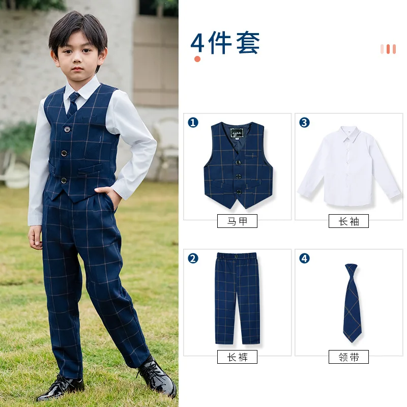 子供英国チェック柄ベストシャツスーツパンツ女の子チョッキブラウススカート子供学校制服男の子韓国学生服セット