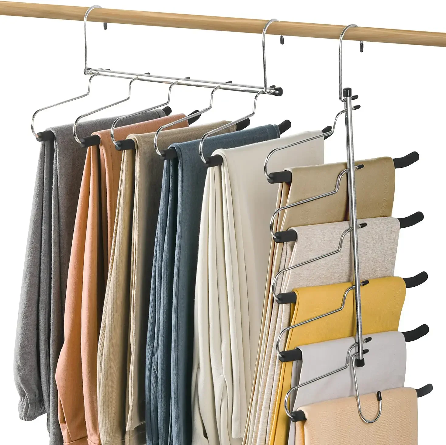 5 Layers with Non-Slip Foam Padded Swing Arm Trousers Hangers Heavy Duty Multi-Layer Pants Hanger Rack for Slacks Scarf Jeans